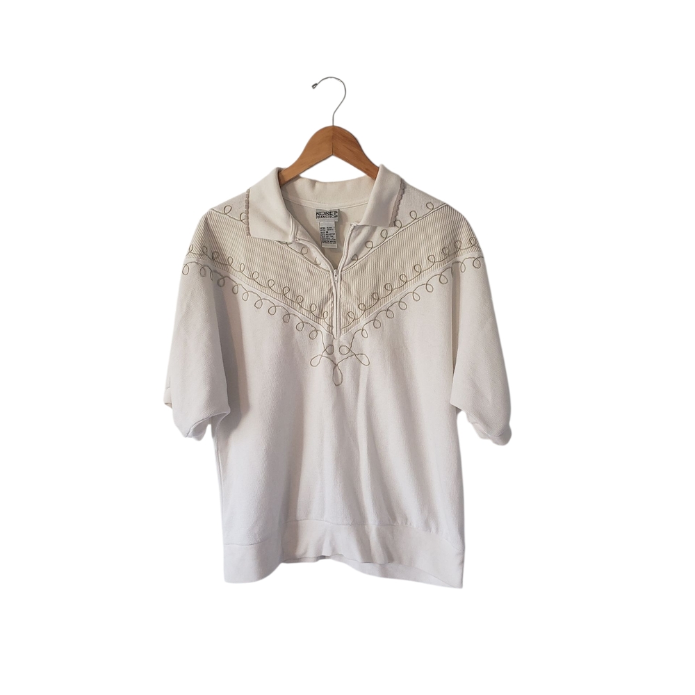 Koret White Polo Shirt with Lace Trim Vintage. Size  Medium